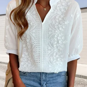 Monika Hvid Viskose Bluse Dame – Flydende Snit til Sommerlooks