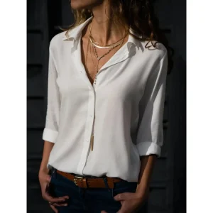 Lise Bluse Dame Chiffon – Reverskrave Knaplukning Relaxed Kontor