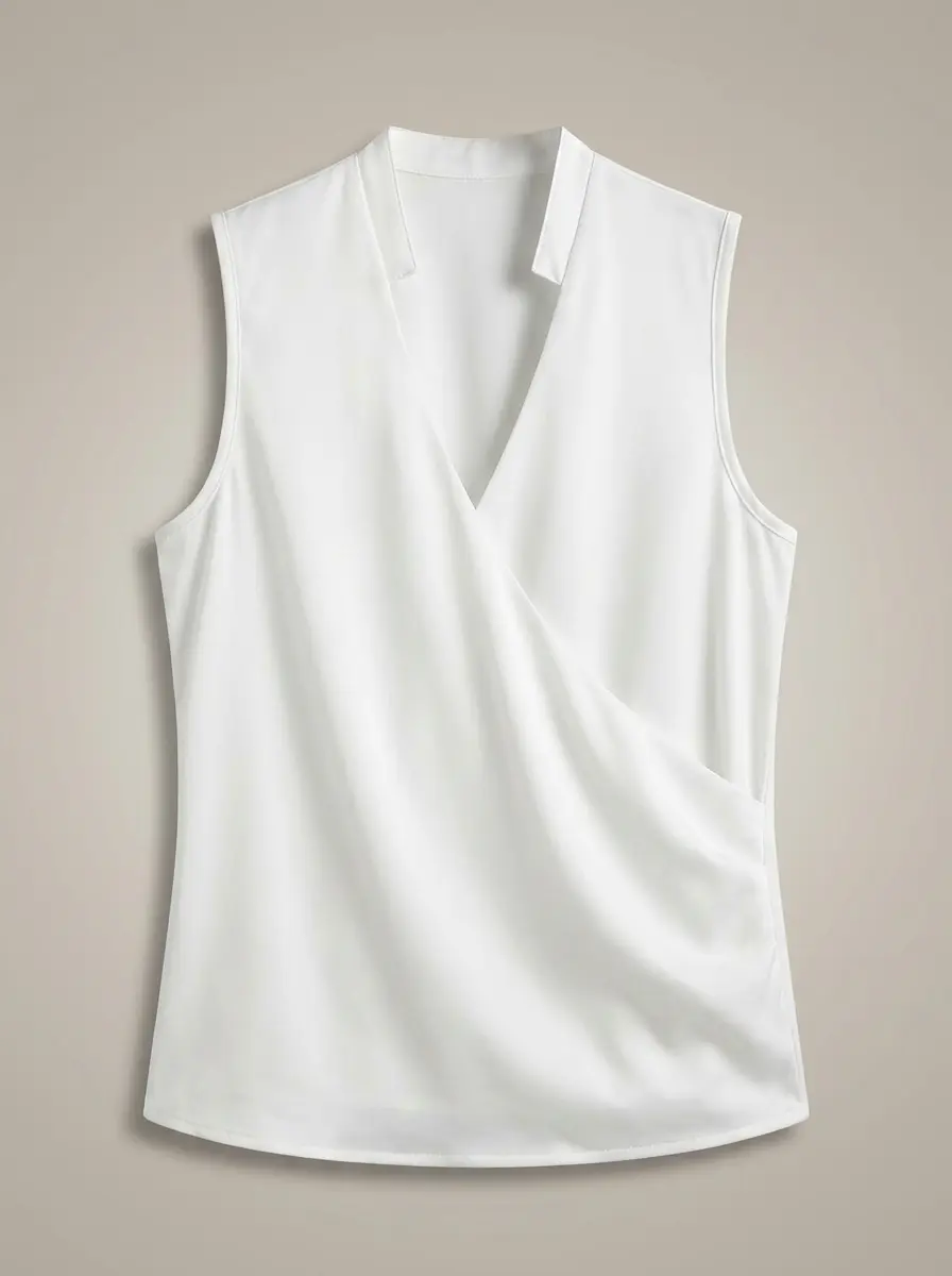 Sigrid Ærmeløs Top Dame – V-hals med Draperet Front i Satinlook - Billede 9