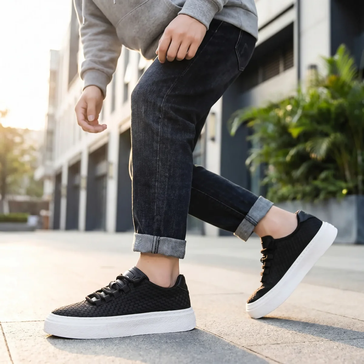 Sneakers herre sort mesh PU antislip støddæmpning regular fit hverdag - Billede 5
